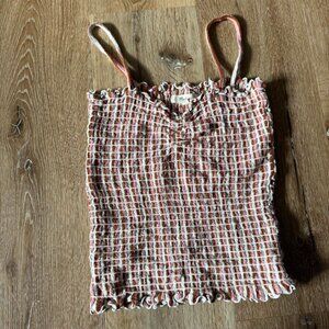 Madewell Superlight Jacquard Smocked Tank Top in Stripe‎ Red Size XS
